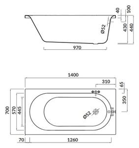 Cersanit Octavia, cada acril 140x70cm + picioare, alb, S301-250