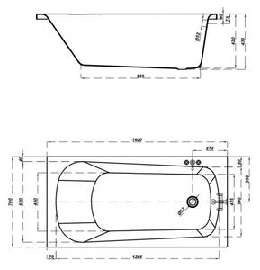 Cersanit Nao, cada acril 140x70cm + picioare, alb, S301-247