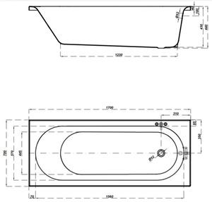 Cersanit Octavia, cada acril 170x70cm + picioare, alb, S301-253