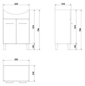Cersanit Olivia, dulap lavoar 52 cm, alb lucios, S543-003-DSM
