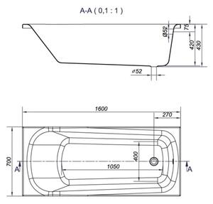 Cersanit Nao, cada acril 160x70cm + picioare, alb, S301-243