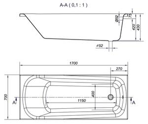 Cersanit Nao, cada acril 170x70cm + picioare, alb, S301-244