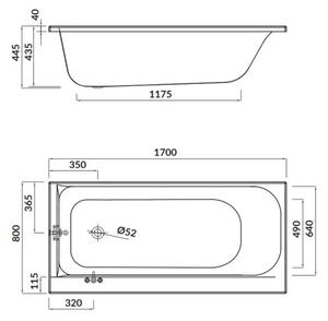 Cersanit Smart, cada acril stânga 170x80cm + picioare, alb, S301-117