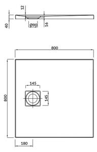 Cadă de duș Cersanit TAKO SLIM 80x80x4 cm + sifon, alb, S601-121