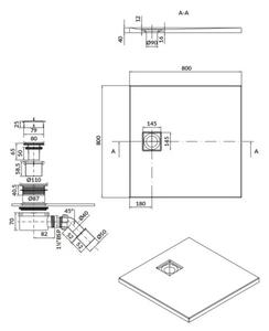 Cersanit Tako Slim, cadă de duș pătrată din acril 80x80x4 cm + sifon negru, negru, S932-165