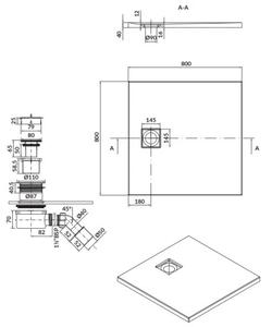Cersanit Tako Slim, cadă de duș pătrată 80x80x4 cm + sifon alb, alb mat, S932-157