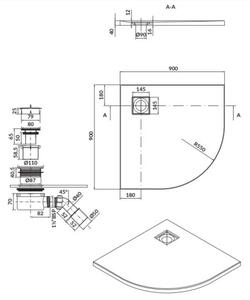 Cersanit Tako Slim, Cadă de duș pătrată 90x90x4 cm + sifon gri, gri mat, S932-160