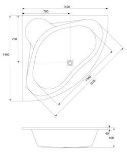 Cersanit Venus, cada coltar acrilic 140x140cm, alb, S301-038