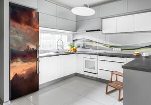 FotoFoto Autocolant pentru piele al frigiderului munte Apus de soare