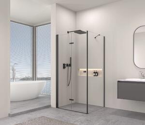 Erga Berlin, cabină de duș cu ușă rabatabilă 70 (uşă) x 70 (perete) x 195 cm, sticlă transparentă de 6 mm, profil negru, ERG-V02-BERLIN-D070G070-CL-BK