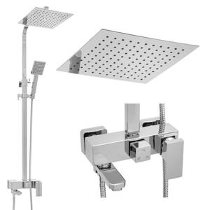 Erga Cube, set de dus cu robinet cu maneta, pipa de cada si cap de ploaie 25x25cm, crom, ERG-YKA-BP.CUBE-25-CHR