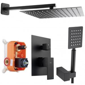 Erga Dual, set de duș ascuns cu cap de ploaie 30x30 cm, sistem de instalare i-BOX, negru mat, ERG-YKA-BP.DUAL30-BLK