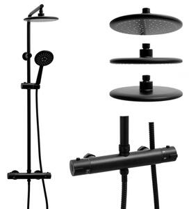 Erga Enza, set de dus cu robinet termostatic si cap de ploaie 20cm, negru mat, ERG-YKA-BP.ENZA20-BLK