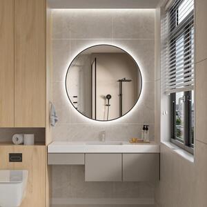 Erga Emma, ​​oglinda LED rotunda 90cm, cadru metalic negru, 2070 lm, 6500K, iluminare din spate, ERG-V01-201-9090-BK