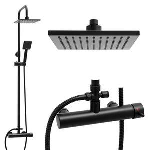 Erga Flova, set de dus cu robinet cu maneta si cap de ploaie 20x20cm, negru mat, ERG-YKA-BP.FLOVA 20 BLK