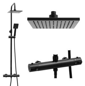 Erga Flova, set de dus cu robinet termostatic si cap de ploaie 20x20cm, negru mat, ERG-YKA-BP.FLOVA THERM 20 BLK