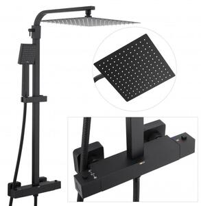 Erga Goba, set de dus cu robinet termostatic si cap de ploaie 30x30 cm, negru mat, ERG-YKA-BP.GOBA-THERM-30-BLK