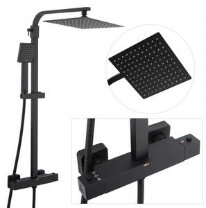 Erga Goba, set de dus cu baterie termostatica si cap de ploaie 25x25cm, negru mat, ERG-YKA-BP.GOBA-THERM-25-BLK