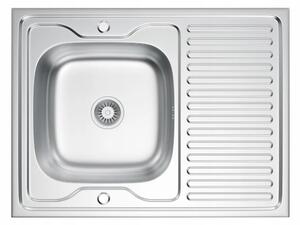 Erga HD, chiuvetă din oțel cu 1 cameră 800x500x160 mm cu scurgere lungă, decor lenjerie, ERG-MLS-HD8050DN