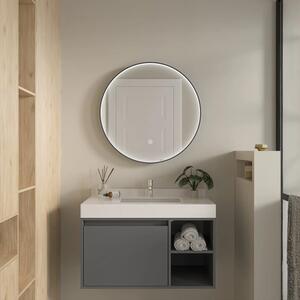 Erga Charlotte, oglinda rotunda cu LED 70cm, cadru metalic negru, 1610 lm, 6500K, iluminare laterala fata, ERG-V01-204-7070-BK