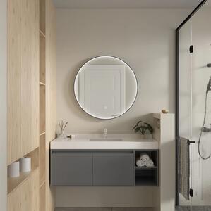 Erga Charlotte, oglinda rotunda cu LED 80cm, cadru metalic negru, 1840 lm, 6500K, iluminare laterala fata, ERG-V01-204-8080-BK