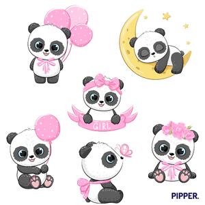 PIPPER. Autocolant de perete „Pandas - o fată” Material: Vinil alb