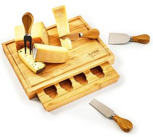 Klarstein Tocător pentru brânză cu sertar pentru cuțite, 25,2 x 3 x 19,5 cm (L x Î x l), 4 cuțite speciale, întreținere ușoară