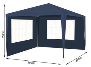 Pavilion metalic 3x3x2,5 acoperis polietilenic albastru 100 gmp cu 2 pereti laterali, albastru