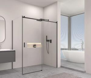 Erga Lynn, cabină de duș cu ușă glisantă 90 (uşă) x 80 (perete) x 195 cm, sticlă transparentă de 8 mm, profil negru, ERG-V02-LYNN-D090G080-CL-BK