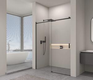 Erga Lynn, usa de dus culisanta in deschidere 90x195 cm, sticla transparenta de 8 mm, profil negru, ERG-V02-LYNN-D090-CL-BK