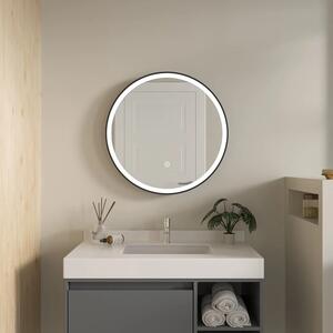 Erga Olivia, oglinda LED rotunda 60cm, cadru metalic negru, 1380 lm, 6500K, iluminare fata, ERG-V01-202-6060-BK