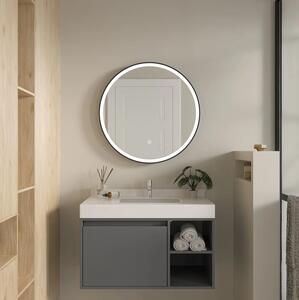 Erga Olivia, oglinda rotunda LED 70cm, cadru metalic negru, 1610 lm, 6500K, iluminare fata, ERG-V01-202-7070-BK