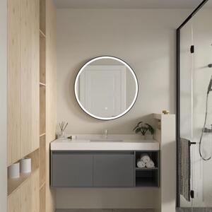 Erga Olivia, oglinda LED rotunda 80cm, cadru metalic negru, 1840 lm, 6500K, iluminare fata, ERG-V01-202-8080-BK