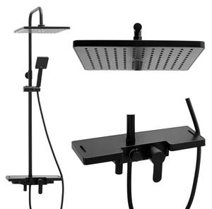 Erga Oslo, set de dus cu robinet cu maneta, raft si cap de ploaie 30x30 cm, negru mat, ERG-YKA-BP.OSLO-30-BLK