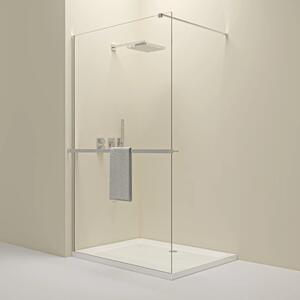 Erga Paris, Paravan de duș Walk-In 70x200 cm cu poliță și suport pentru prosoape, sticlă transparentă de 8 mm, profil cromat, ERG-V02-PARIS-070x200-C…