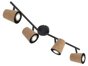 Spotlight de plafon negru cu abajur din plută 4 lumini reglabile - Corky