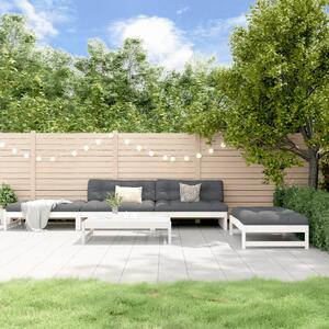 Set mobilier de grădină cu perne, 5 piese, alb, lemn masiv
