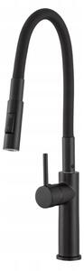 Gamma Full New, baterie de bucătărie înaltă, cu braț elastic și spray h-485 mm, negru mat, GMA-BFLN-BK