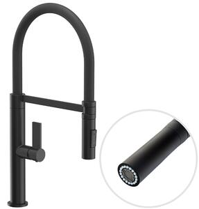 Gamma Mega, baterie de bucătărie înaltă cu braț elastic și spray, negru mat, GMA-BFL-BK