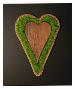 Tablou de mușchi cu inimă din lemn și frânghie 40 x 30 cm