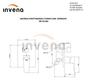 Invena Midnight, baterie de duș ascunsă cu duș cu efect de ploaie 25x25 cm, negru-aur roz, BS-35-014-V