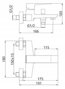 Invena Paros, baterie pentru cada de perete, crom, BW-09-001-A