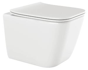 Invena Paros, vas WC suspendat Rimless 465x350x360 mm + scaun toaleta SLIM cu inchidere lenta, alb lucios, INV-CE-90-001-W