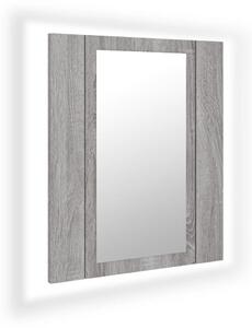 Dulap cu oglindă cu LED de baie, gri sonoma, 40x12x45 cm, lemn