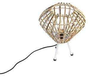 Lampă de masă rustică trepied din bambus cu alb - Canna Diamond