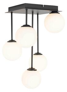 Plafoniera moderna neagra cu sticla opala cu 5 lumini - Atena