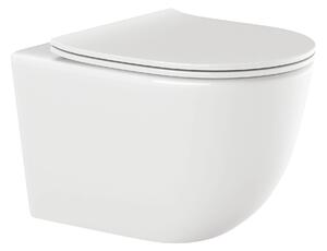 Invena Tinos, vas WC suspendat Rimless 495x365x360 mm + scaun toaleta SLIM cu inchidere lenta, alb lucios, INV-CE-91-001-W