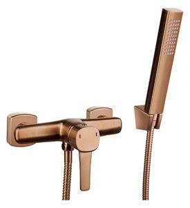Invena Trend, baterie de duș cu set de duș manual cu punct, cupru mat, INV-BN-02-014-V