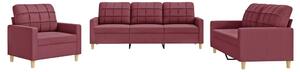 Set canapea cu perne, 3 piese, roșu vin, material textil