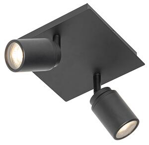 Spot modern pentru baie negru pătrat cu 2 lumini IP44 - Ducha